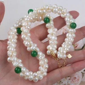 Wholesale 6-7mm 40cm+5cm Chain 925 Silver Gold Plated Baroque Freshwater Pearl Twist Shape Necklace