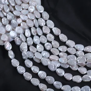 15-17mm White Coin Shape With Tail Cultured Freshwater Pearl Strands for Jewelry Making