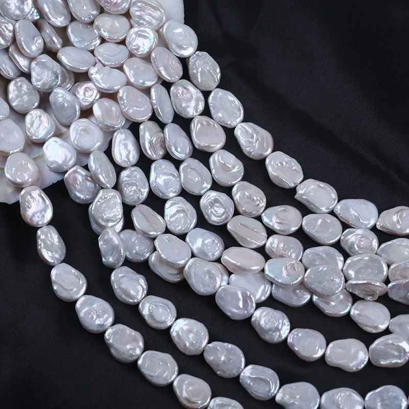 15-17mm White Coin Shape With Tail Cultured Freshwater Pearl Strands for Jewelry Making