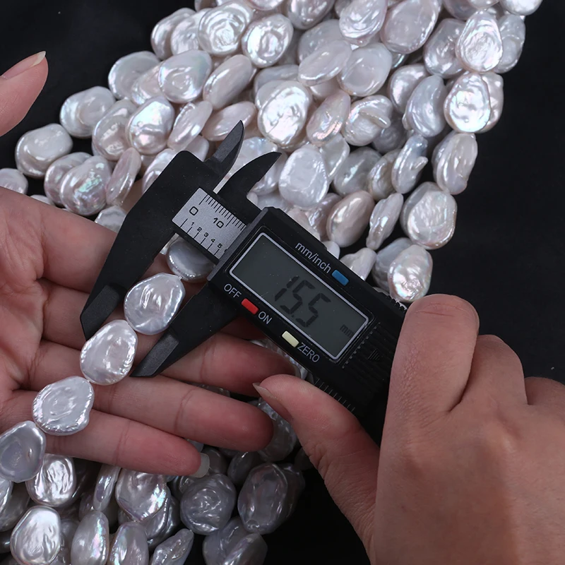 15-17mm White Coin Shape With Tail Cultured Freshwater Pearl Strands for Jewelry Making - Image 5