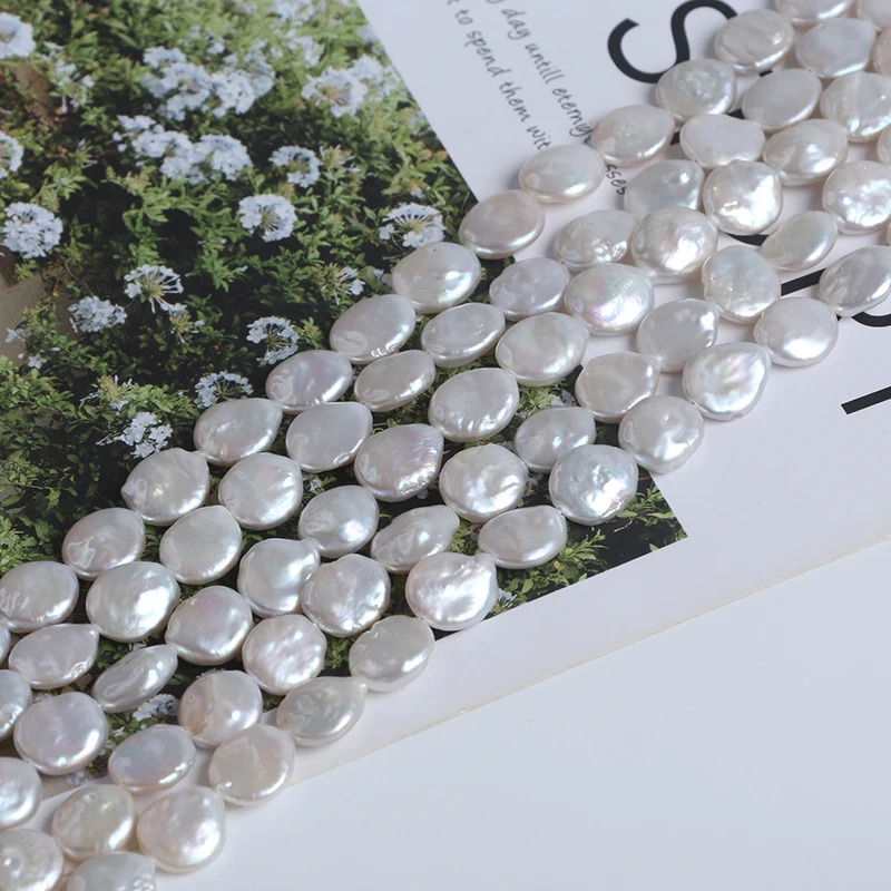 10-11mm Coin Shape Cultured  Freshwater Oval Shape Pearl Beads Strand for Jewellery Making