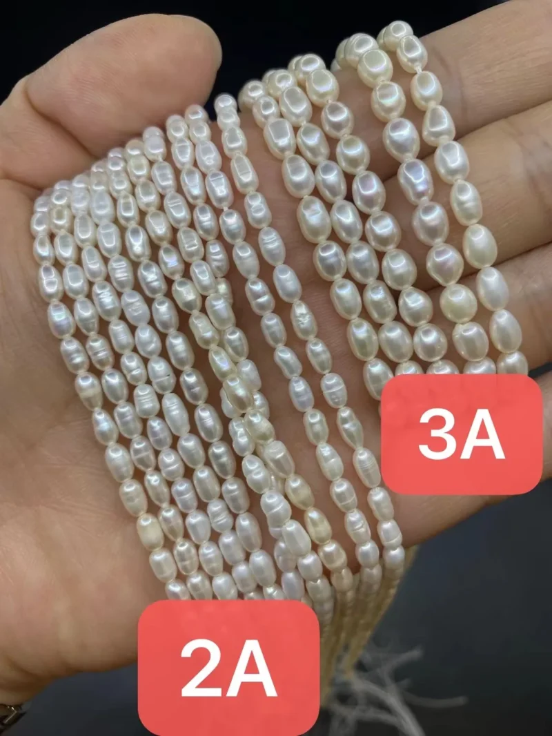 5-6mm 1-4A Different Grade White Natural Loose Pearl Beads String Real Freshwater Rice Pearl Strand - Image 3