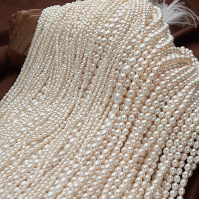 Hot Sale 4A Rice Drop Shape Natural Freshwater Pearl Strand Width 2-10mm Size Pearl String - Image 2