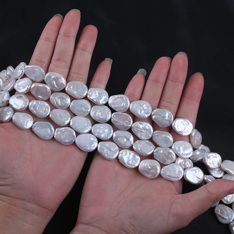 15-17mm White Coin Shape With Tail Cultured Freshwater Pearl Strands for Jewelry Making - Image 3