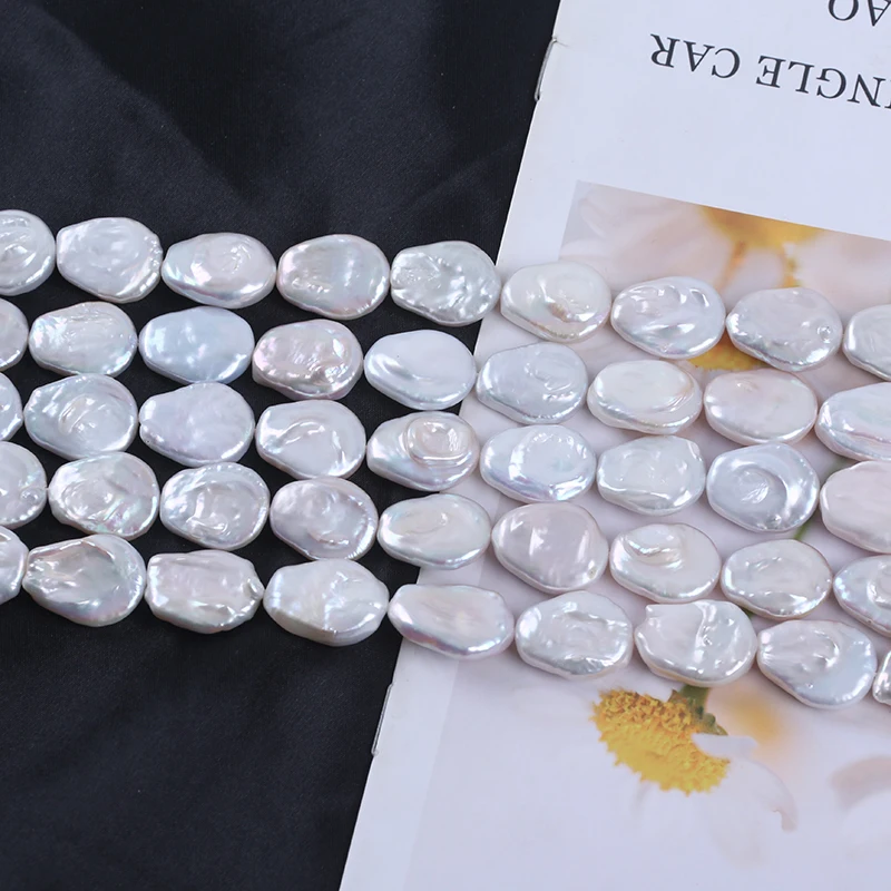 15-17mm White Coin Shape With Tail Cultured Freshwater Pearl Strands for Jewelry Making - Image 2