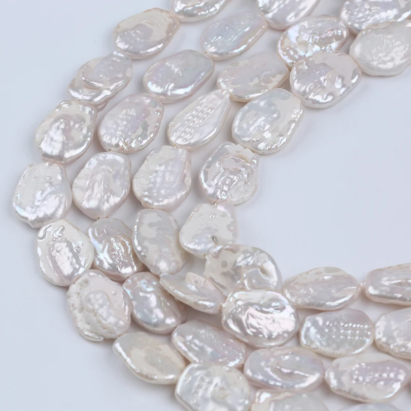 16-18mm White Flat Coin Shape Cultured Freshwater Pearl Strands for Jewelry Making - Image 2