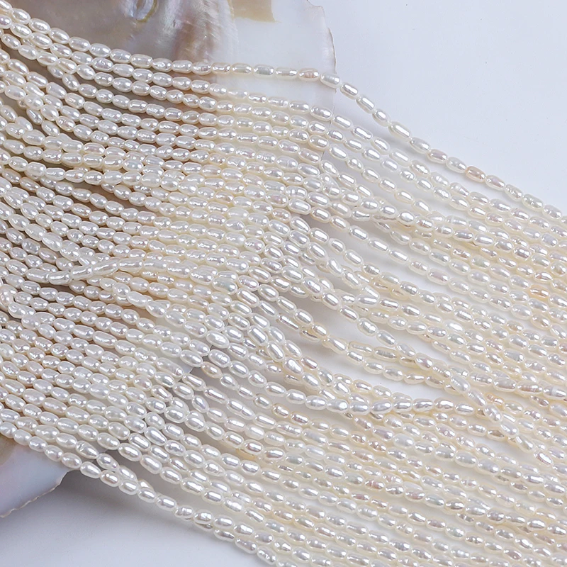 2.2.5mm White Color Rice Shape Natural Freshwater Pearl Strands for Jewelry Making Wholesale - Image 3