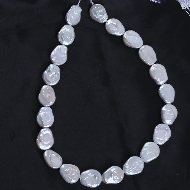 15-17mm White Coin Shape With Tail Cultured Freshwater Pearl Strands for Jewelry Making - Image 4