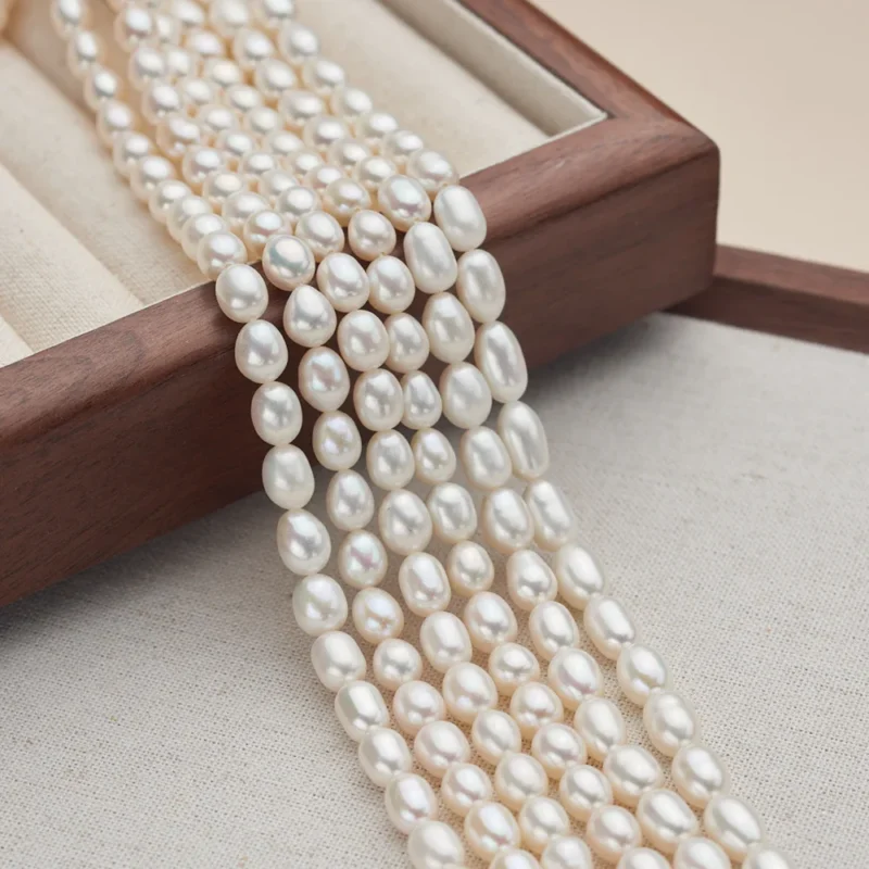 Hot Sale 4A Rice Drop Shape Natural Freshwater Pearl Strand Width 2-10mm Size Pearl String - Image 3