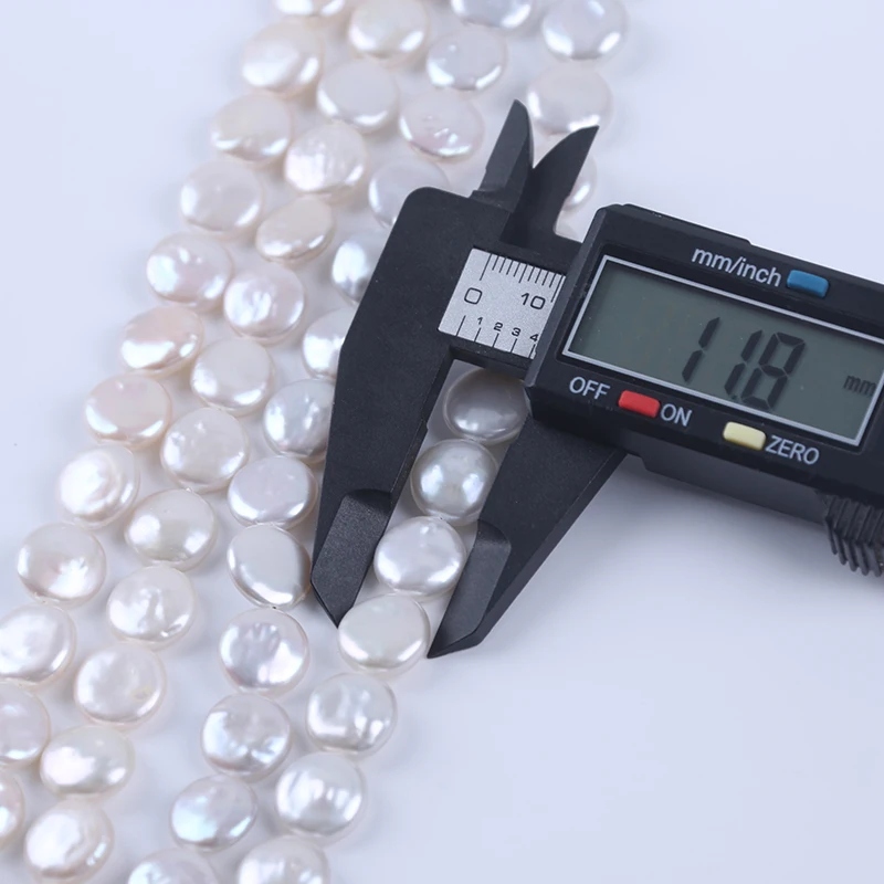 11-12mm White Coin Shape Cultured Freshwater Pearl Strands for Jewelry Making - Image 6