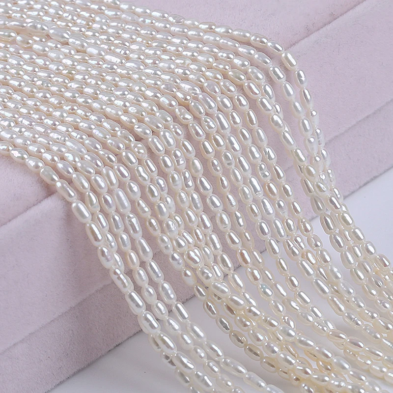 2.2.5mm White Color Rice Shape Natural Freshwater Pearl Strands for Jewelry Making Wholesale