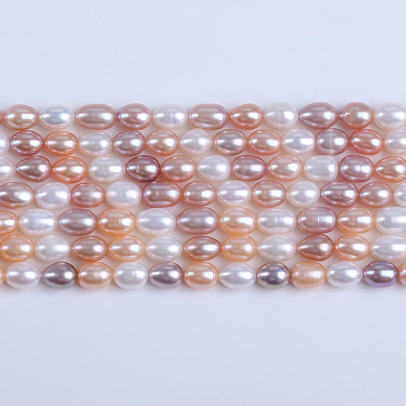 5.5-6mm White PinK Purple Mixed Color Rice Shape Natural Freshwater Pearl Strands for Jewelry Making Wholesale - Image 2