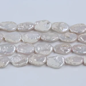 16-18mm White Flat Coin Shape Cultured Freshwater Pearl Strands for Jewelry Making