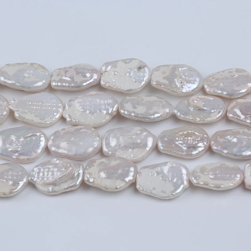 16-18mm White Flat Coin Shape Cultured Freshwater Pearl Strands for Jewelry Making