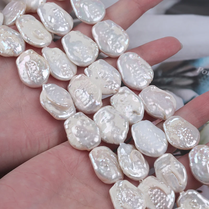 16-18mm White Flat Coin Shape Cultured Freshwater Pearl Strands for Jewelry Making - Image 4