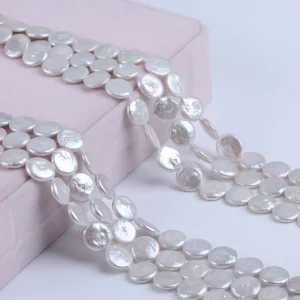 12-13mm White Coin Shape Baroque Cultured Freshwater Pearl Strands Wholesale for Jewelry Making