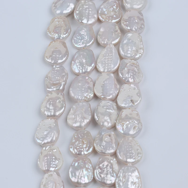 16-18mm White Flat Coin Shape Cultured Freshwater Pearl Strands for Jewelry Making - Image 3