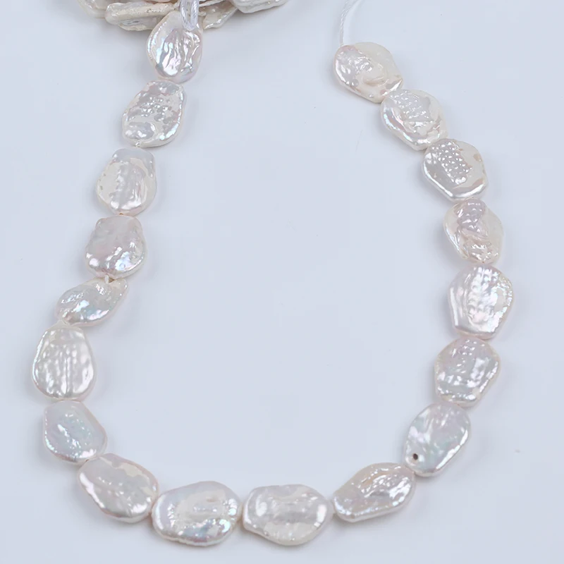 16-18mm White Flat Coin Shape Cultured Freshwater Pearl Strands for Jewelry Making - Image 5