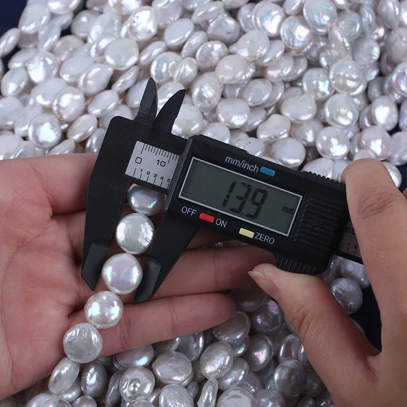 13-14mm White Coin Shape Cultured Freshwater Pearl Flat Pearl Strands for Jewelry Making - Image 6