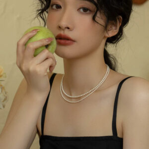 Small Pearl, Perfect Round Strong Gloss Baby Pearl Necklace 14K Gold Premium Chain for Girls