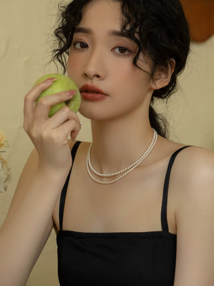 Small Pearl, Perfect Round Strong Gloss Baby Pearl Necklace 14K Gold Premium Chain for Girls