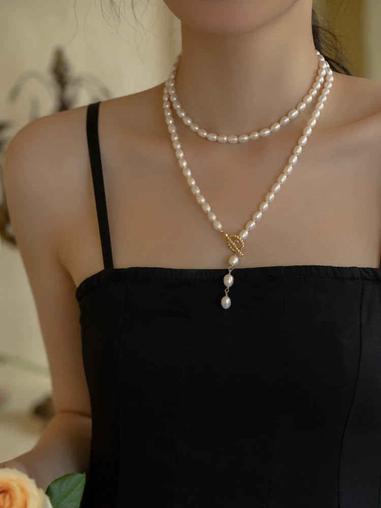Long Necklace Freshwater Pearl Necklace Double Chain Cheongsam Chain Female - Image 2