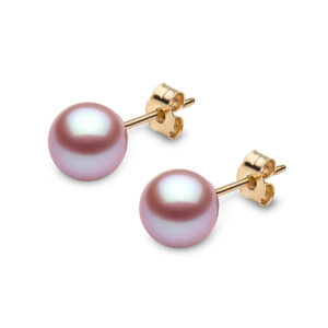 18K Gold with Natural Freshwater Pearl Stud Earrings, White Purple Pearl Stud Earrings Mother's Day Pearl Gift