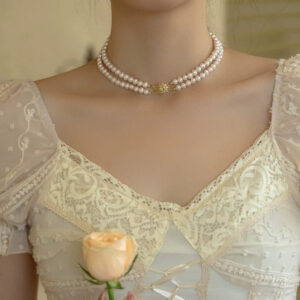 Vintage Double Pearl Stacked Necklace Freshwater Pearl Chain Sweater Skirt Women