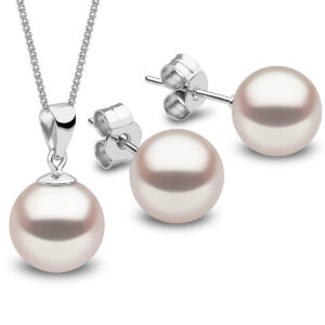 18K platinum, pearl pendant, pearl stud earrings, natural pearl jewelry set, Mother's Day pearl gift for mom