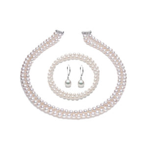 White Freshwater Pearl Necklace Bracelet Earrings Set with 925 Silver Accessories Double Row Pearl Jewelry Wholesale