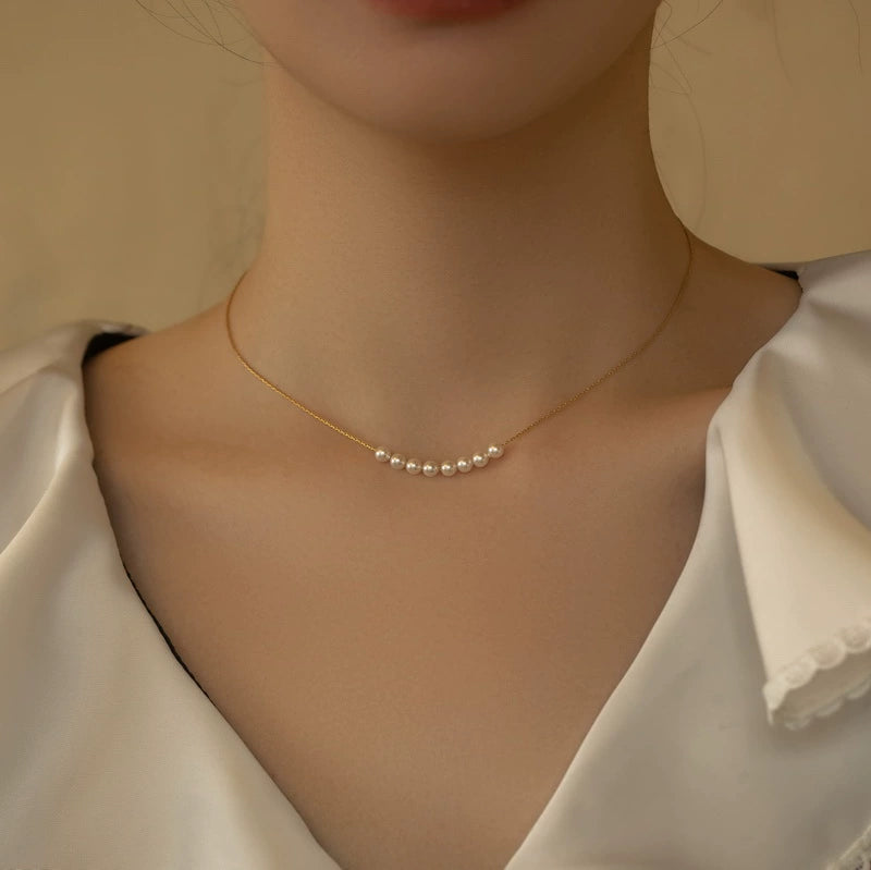 Necklace Women's Premium Sense Small Pearl Chain Necklace Girls Gift - Image 7