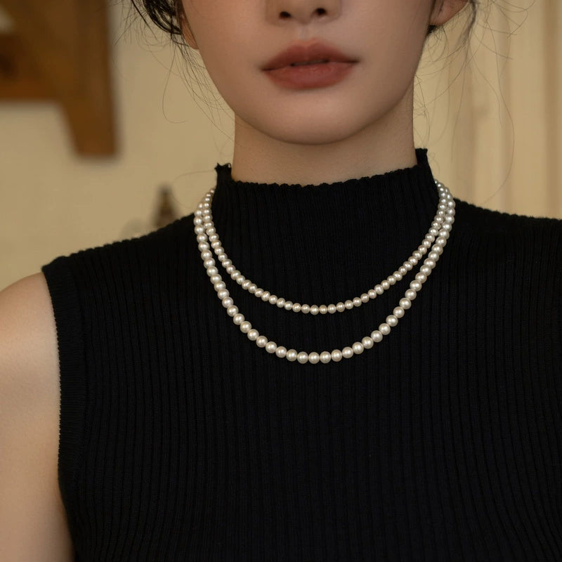 Double-layer Stacked Freshwater Pearl Beaded Necklace, Natural Extreme One, Multi-wear - Image 6