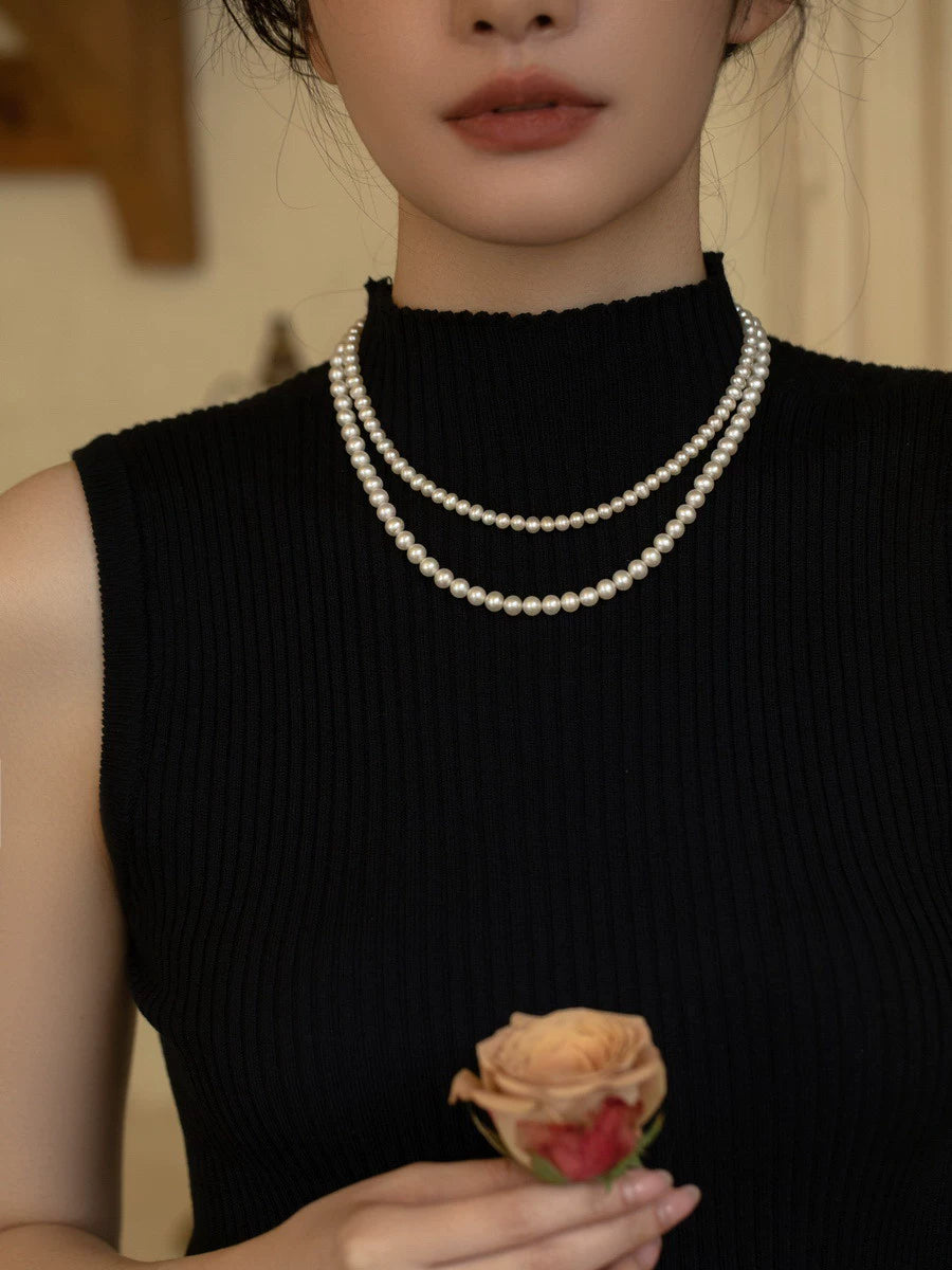 Double-layer Stacked Freshwater Pearl Beaded Necklace, Natural Extreme One, Multi-wear - Image 3