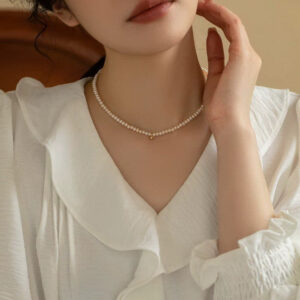 Natural Pearl Bead Necklace Retro Female Chain Rice Grains Stacked