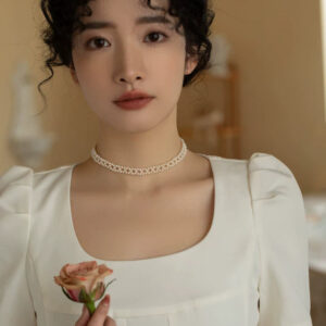 Natural Freshwater Pearl Necklace Handwoven Lace Small Pearl Choker Necklace