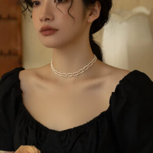 Pearl necklace women's chain woven choker retro premium sense, wedding hollow