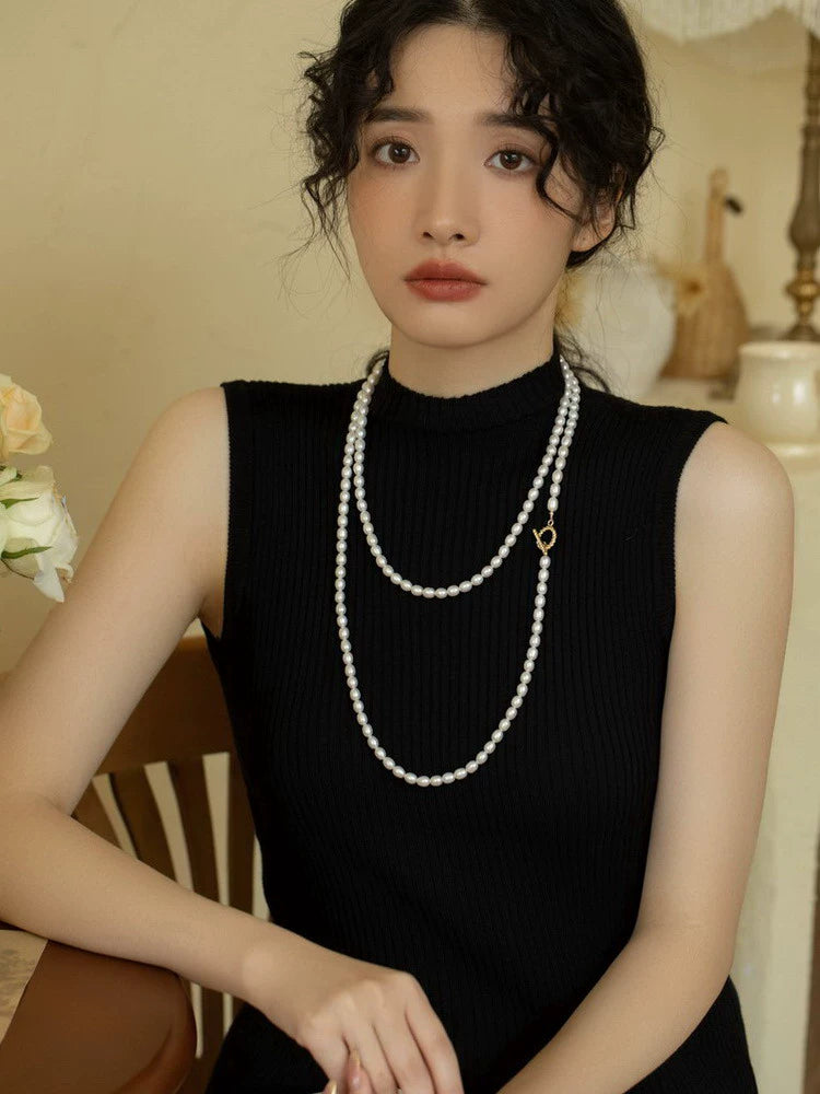 Freshwater pearl long versatile multi-layer necklace stacked to wear autumn and winter women