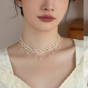 Freshwater Pearl Necklace Girls High Quality Hand-woven Millet Beads Versatile Double-layer Tassel