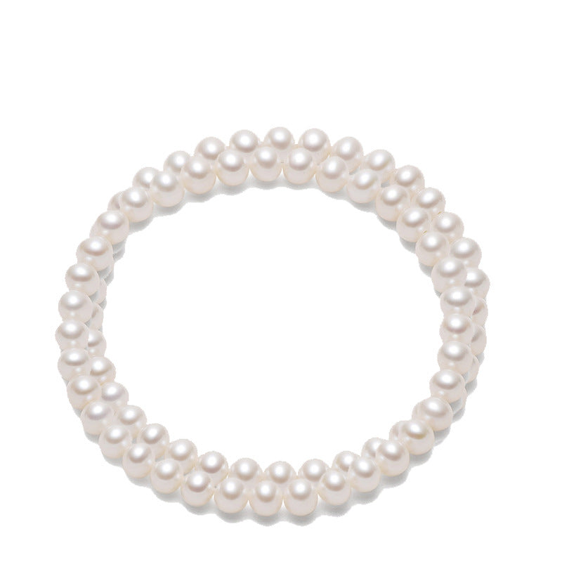 White Freshwater Pearl Necklace Bracelet Earrings Set with 925 Silver Accessories Double Row Pearl Jewelry Wholesale - Image 4