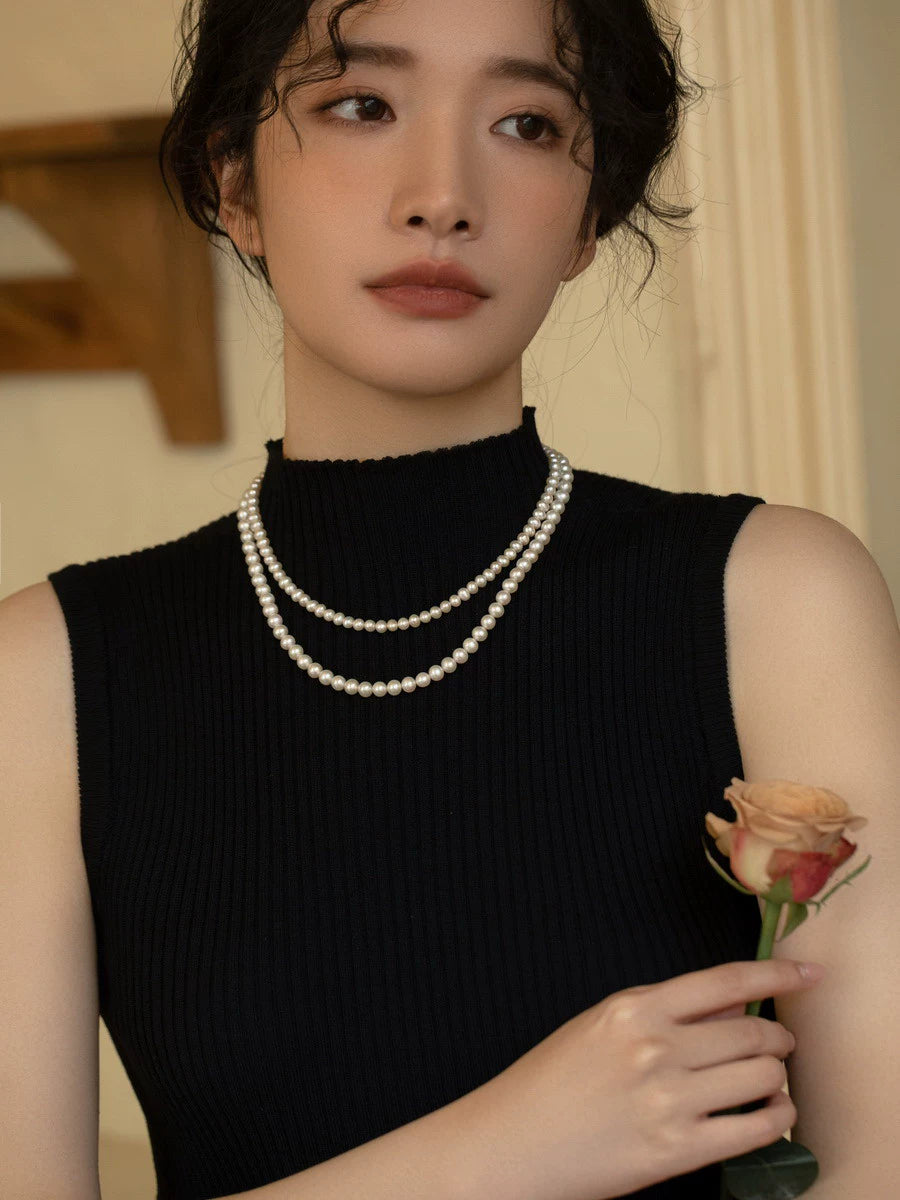 Double-layer Stacked Freshwater Pearl Beaded Necklace, Natural Extreme One, Multi-wear