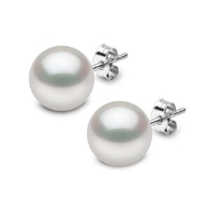 18K White Gold 10-11mm Round, Freshwater Pearl Stud Earrings, Mother's Day Gifts for Elders