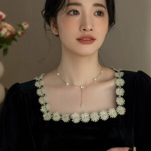 Pearl Necklace Vintage Y-Shaped Chain Handmade Baroque Shredded Silver Pearl Necklace