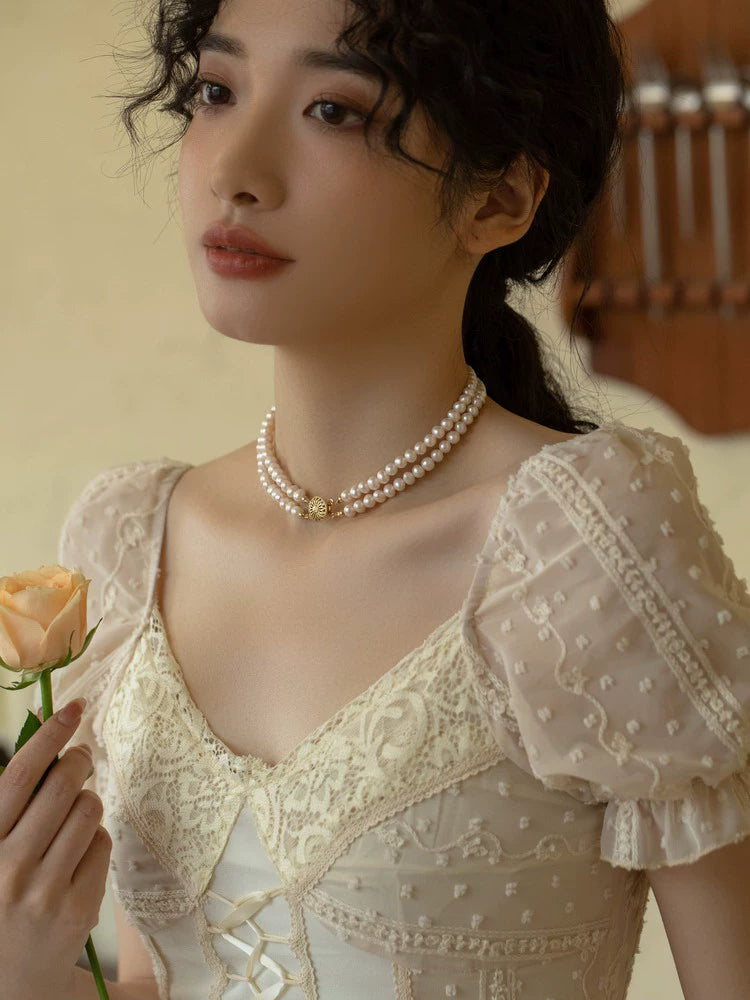 Vintage Double Pearl Stacked Necklace Freshwater Pearl Chain Sweater Skirt Women - Image 3