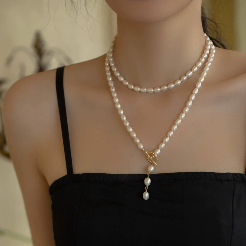 Long Necklace Freshwater Pearl Necklace Double Chain Cheongsam Chain Female - Image 6