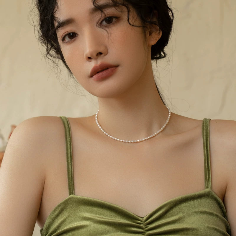 Vintage Natural Freshwater Pearl Gold Bead Necklace Women's Chain Pearl Chain - Image 6