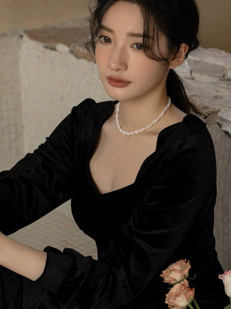 Natural Pearl Necklace Chain Choker Double Layer Retro Simple Girl Gift - Image 3