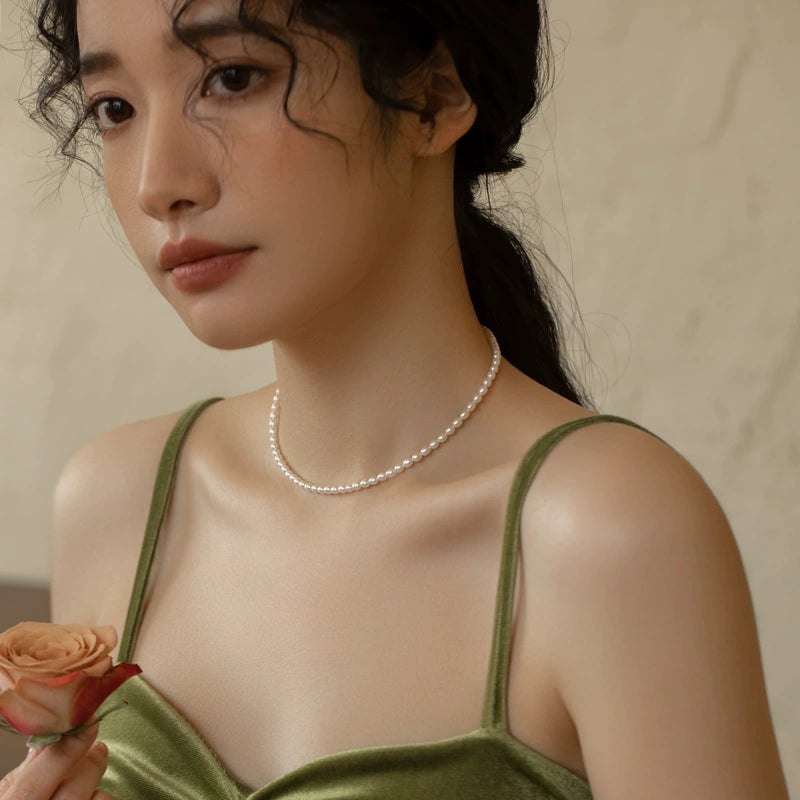 Vintage Natural Freshwater Pearl Gold Bead Necklace Women's Chain Pearl Chain - Image 8