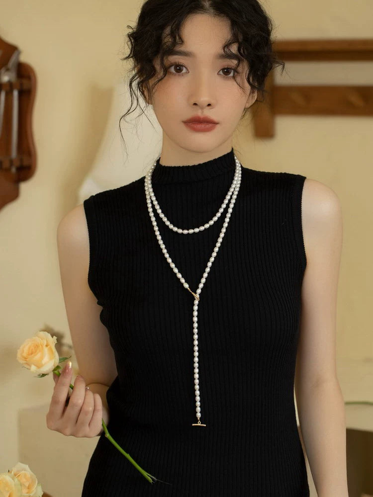 Freshwater pearl long versatile multi-layer necklace stacked to wear autumn and winter women - Image 5