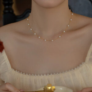 Beautiful Gypsy Pearl Chain Necklace 14K Gold Versatile Girls Gift