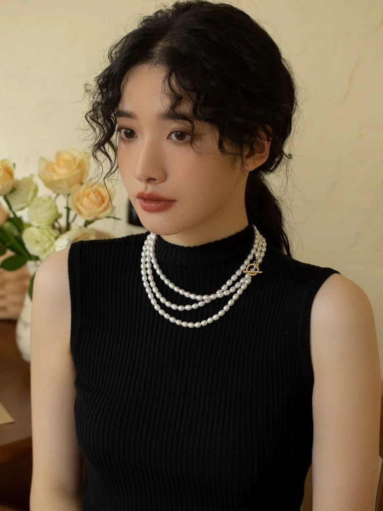 Freshwater pearl long versatile multi-layer necklace stacked to wear autumn and winter women - Image 4